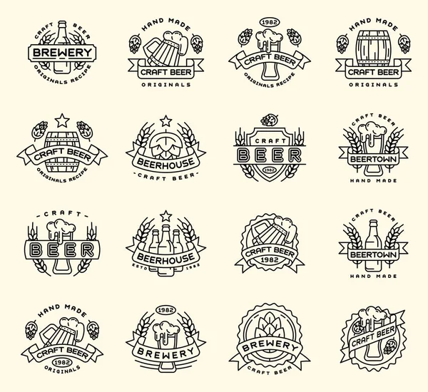 Logotipo de cerveza insignias artesanía vintage bebida antigua cerveza botellas empresa logotipos iconos ilustración aislado — Foto de Stock