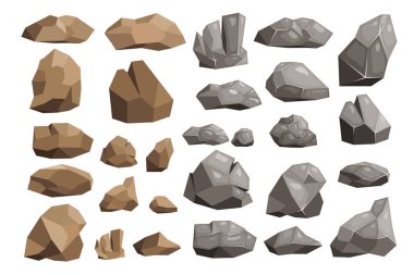 Rockies dağlık stoniness illüstrasyon beyaz arka plan üzerinde izole ayarlanmış jeoloji taşlı malzemeler ile Taş kaya taşı dağ veya kayalık uçurum