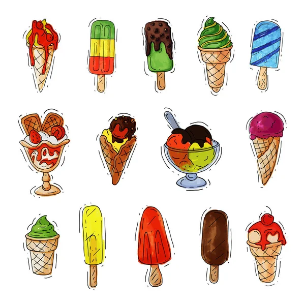 Fagylalt jeges krém vagy jégkrémet a kúp csokoládé és vanília és jeges Creamer desszert a lapát illusztráció jegesedés a Creamer meg izolált fehér háttér — Stock Fotó