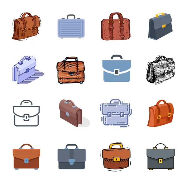Aktówka walizka biznesowa i bagaż Akcesoria do pracy lub biura ilustracja komplet torby na białym tle — Zdjęcie stockowe