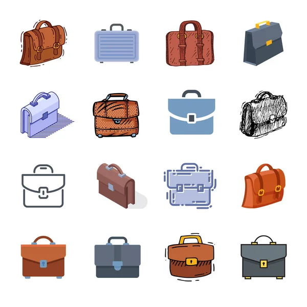 Briefcase business suitcase bag and baggage accessory for work or office illustration set bagged case isolated on white background