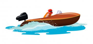 Beyaz arka planda izole deniz dalgaları ile motorlu tekne sürat teknesi gemi taşımacılığı nda yaz tatili deniz illüstrasyon deniz seti okyanus illüstrasyon seyahat tekne vektör sürat motorlu tekne yat