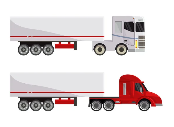 Semirremolque camión vector vehículo transporte entrega carga envío ilustración transporte conjunto de camiones transporte de mercancías semi-camión transporte aislado sobre fondo blanco — Archivo Imágenes Vectoriales