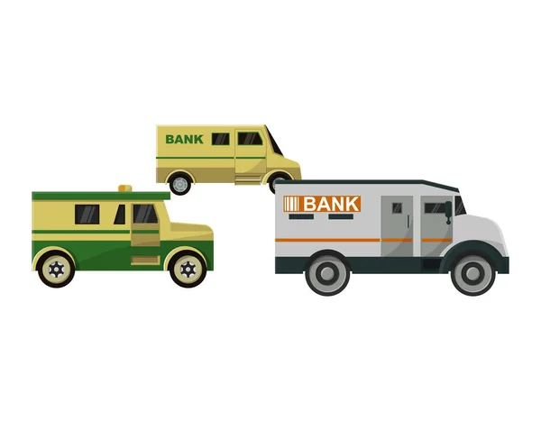 Τεθωρακισμένα όχημα διάνυσμα τράπεζα μετρητά Van μεταφορά αυτοκίνητο εικονογράφηση πανοπλία μεταφορά σύνολο φορτηγών με την ασφάλεια των ανθρώπων χαρακτήρας άνθρωπος σε αλεξίσφαιρο απομονωμένο σε λευκό φόντο — Διανυσματικό Αρχείο