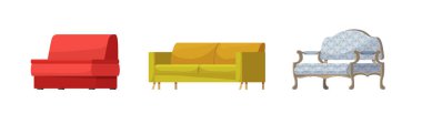 Kanepe vektör modern mobilya kanepe koltuk döşenmiş daire evde oturma odası iç tasarım illüstrasyon beyaz arka plan üzerinde izole modern koltuk kanepe-yatak settee modern koltuk kanepe-yatak settee izometrik set mobilya
