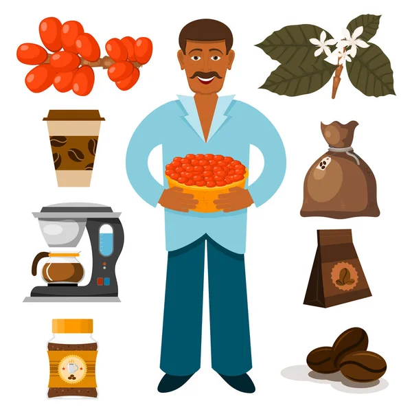 Coffee plantation beans drink cafe coffee-bean cocoa farmer plantation coffeemaker illustration