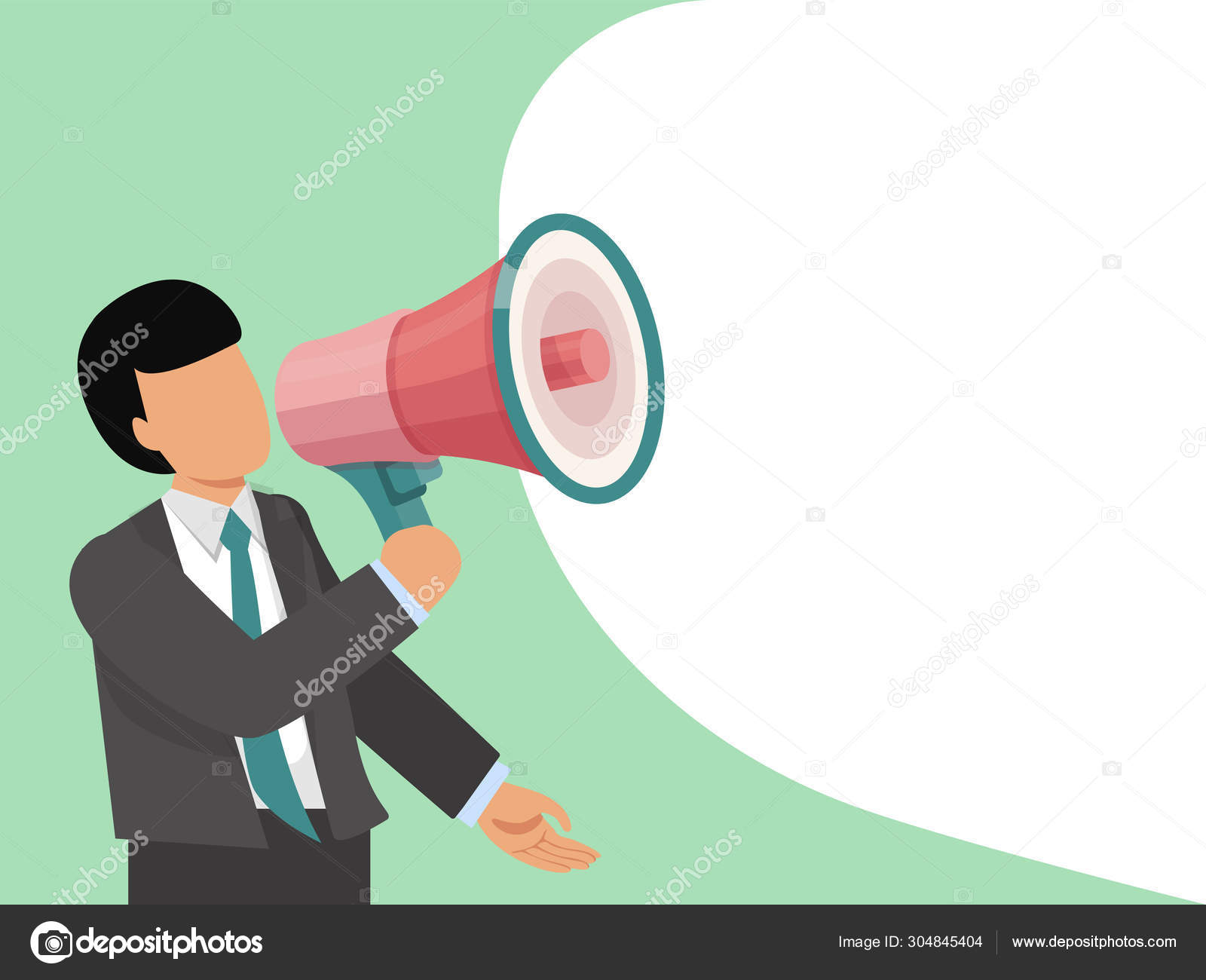 Hombre con ilustración vectorial de megáfono. El empresario se comunica