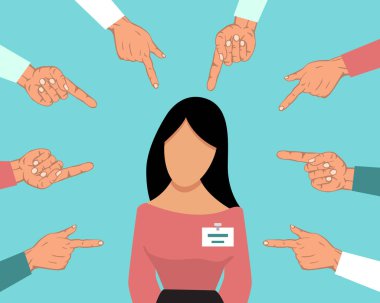 Suçlama suçlu kişi kadın. Mutsuz suçlu kız birçok kişi parmakları onu işaret tarafından suçlanıyor. Kız vektör illüstrasyon suçladı