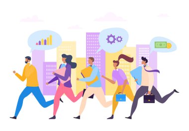 Başarılı liderlik takım çalışması çizimi yapan iş adamları. Profesyoneller yeterlilik göstererek kariyer yapar..