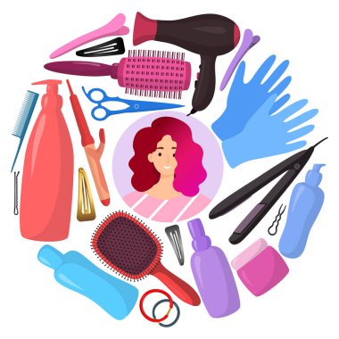 Poşette kozmetik ürünleri, poşet dolusu makyaj uzmanları. Alçı gölgeler, kremler ve rujlar, tasarım düz vektör çizimleri.