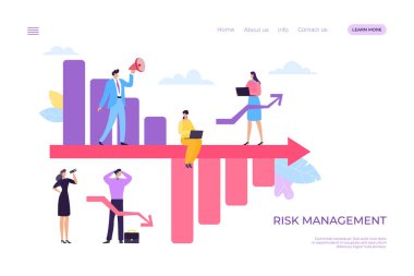 İş kârı krizi, risk kaybı yönetimi, vektör illüstrasyonu. Finansal gerileme grafiği, karikatür ekonomik düşüş grafiği.