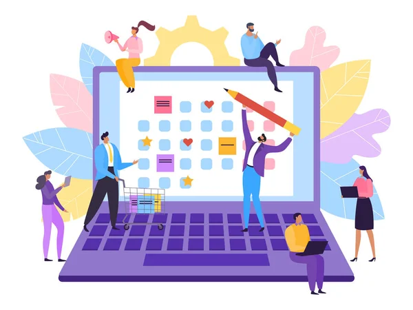Rooster en agenda in business planner, vector illustratie. Kalender voor de planning evenement en vergadering op kantoor teamwork concept. — Stockvector