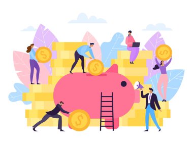 Para kumbarası, maddi tasarruf vektör illüstrasyonu. Finansal düz nakit bankacılık, iş zenginliği çizgi film yatırımı.