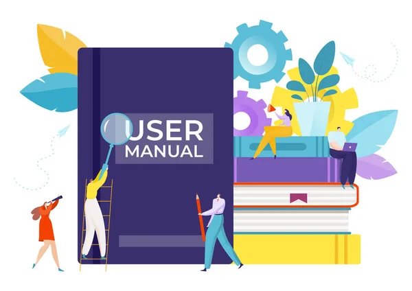 ユーザーマニュアル、ベクトル図のためのガイド。フラットサービスでの情報指示、漫画文書のガイダンスチュートリアル. — ストックベクタ
