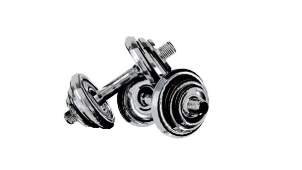 Two Dumbbells Spinning White Background Animation — Stock Video