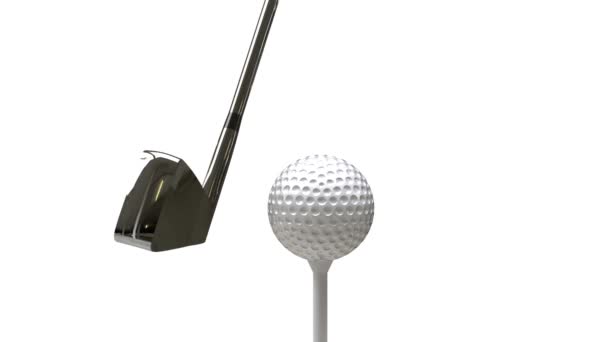 Golf Club Putting Ball White Background Animation — Stock Video