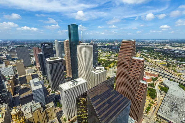 Antena Edifícios Modernos Centro Houston Durante Dia — Fotografia de Stock