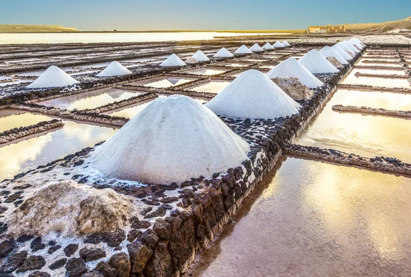 西班牙兰萨罗特盐精炼厂 Janubio 的盐水 — 图库照片