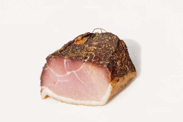 Piece Delicious Raw Ham Isolated White — Stock Photo, Image
