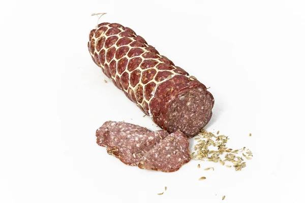 Verse Salami Worst Met Grond Varkensvlees Kruiden — Stockfoto