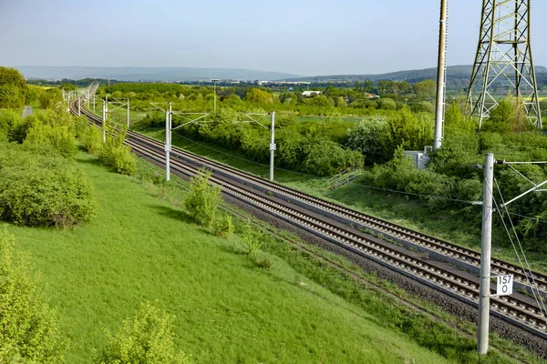 Rails Dans Paysage Vert Rural Pour Train Grande Vitesse Allemand — Photo