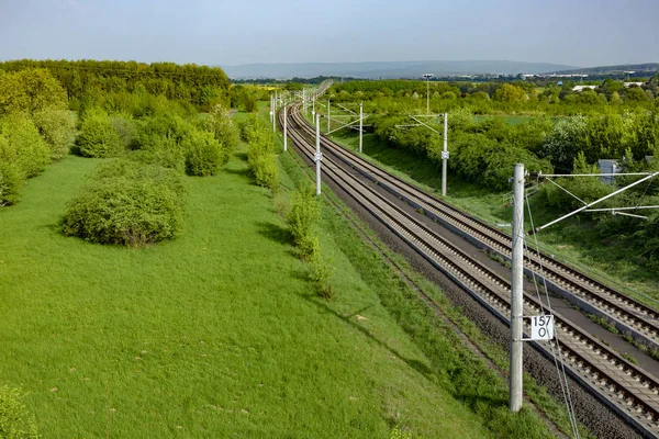 Rails Dans Paysage Vert Rural Pour Train Grande Vitesse Allemand — Photo
