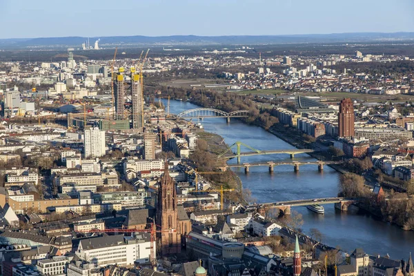 Antenn Frankfurt Main Med River View Och Blå Himmel — Stockfoto