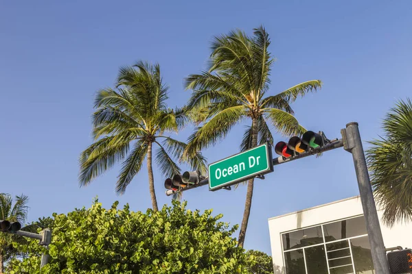 Značení Slavné Ulice Ocean Drive Miami South Beach — Stock fotografie