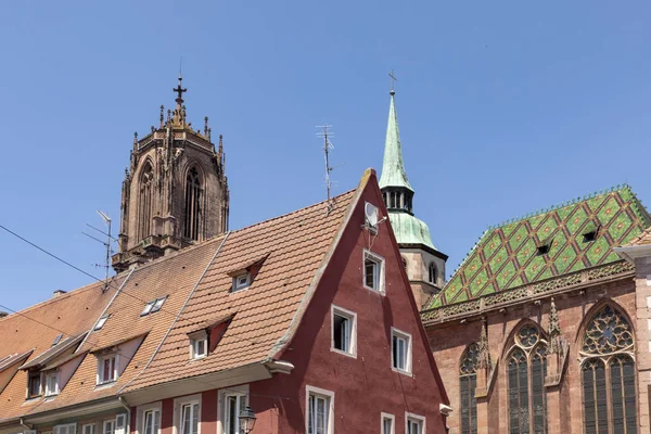 View Old Half Timbered Houses Church Saint George Selestat City — Stock Photo, Image