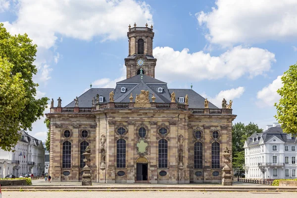 Västra Fasad Och Torn Berömda Ludwig Church Saarbrücken Tyskland — Stockfoto