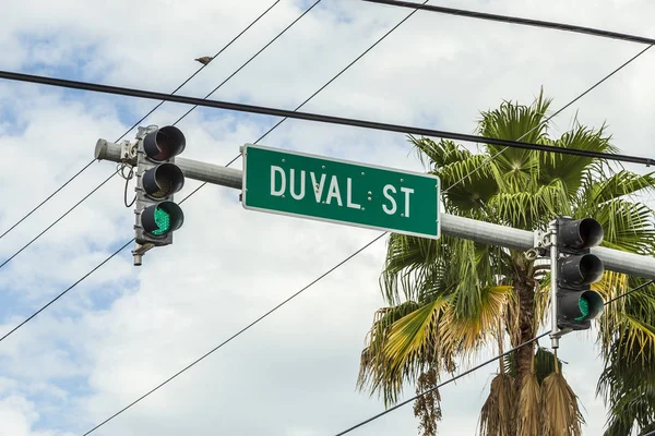 Street Name Duval Street Green Traffic Light Key West Blue — Stock Photo, Image