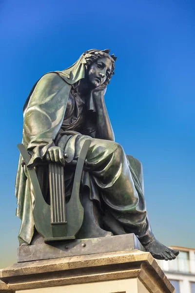 Estatua Johannes Gutenberg Fuente Gutenberg 1840 Frankfurt Con Alegoría Poesía — Foto de Stock