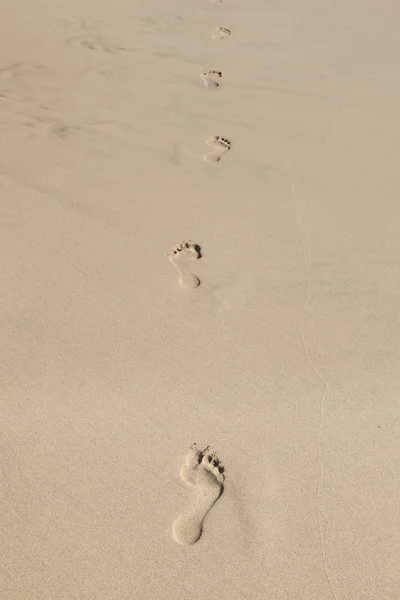 Menselijke Voetstappen Het Schone Zandstrand — Stockfoto