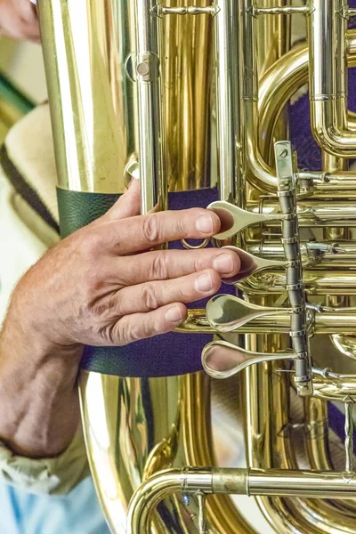 Detail Finger Tuba Player — Stock Photo, Image