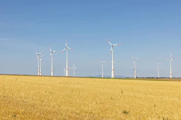 Větrné Elektrárny Venkovské Krajině Pod Modrou Oblohou Německu — Stock fotografie