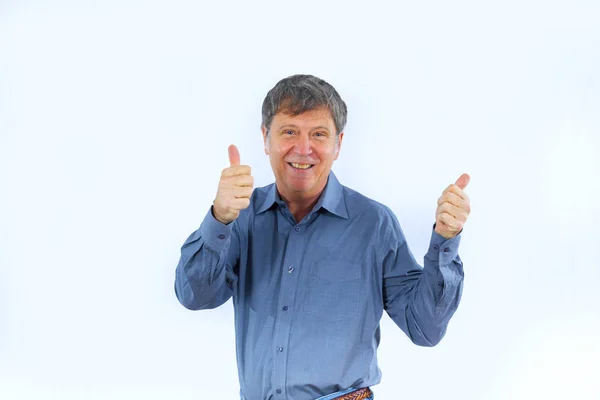 Positiv Looking Mature Man Showing Thumbs Sign — Stock Photo, Image