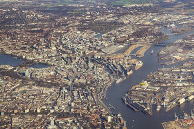 Hamburg Liman nehir Elbe ve Dock ile hava