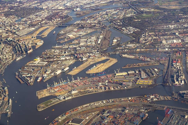 Hamburg Liman Nehir Elbe Dock Ile Hava — Stok fotoğraf