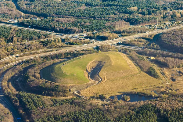 Aerial Monte Scherbelino Old Disposal Site Frankfurt Nearby Highway — Stock Photo, Image