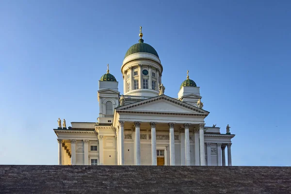 Helsinki Cathedral Steps Blue Sky Background Clouds Finland — Stock Photo, Image