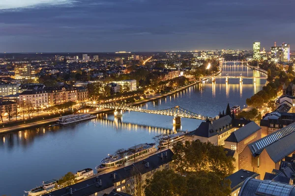 Vista Panoramica Francoforte Con Fiume Meno Notte — Foto Stock