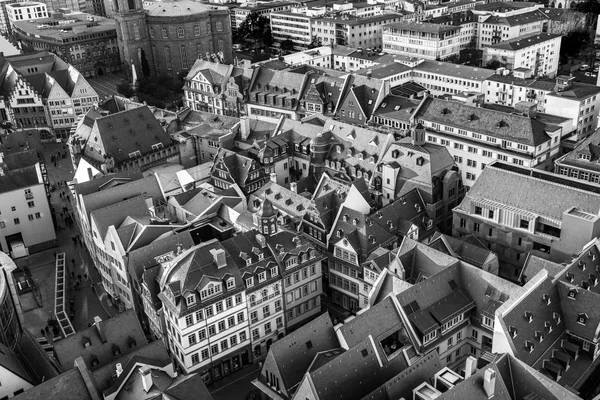 Mooie Luchtfoto Naar Frankfurt Nieuwe Oude Stad Zonsondergang — Stockfoto