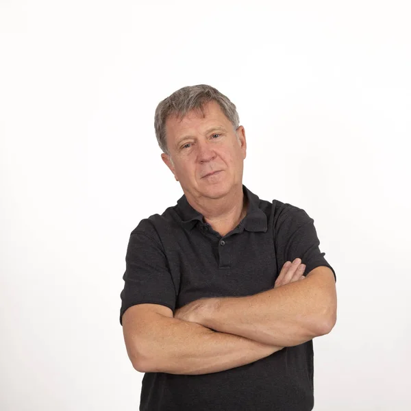 Portrait Mature Man Black Shirt Looking Cool — Stock Photo, Image