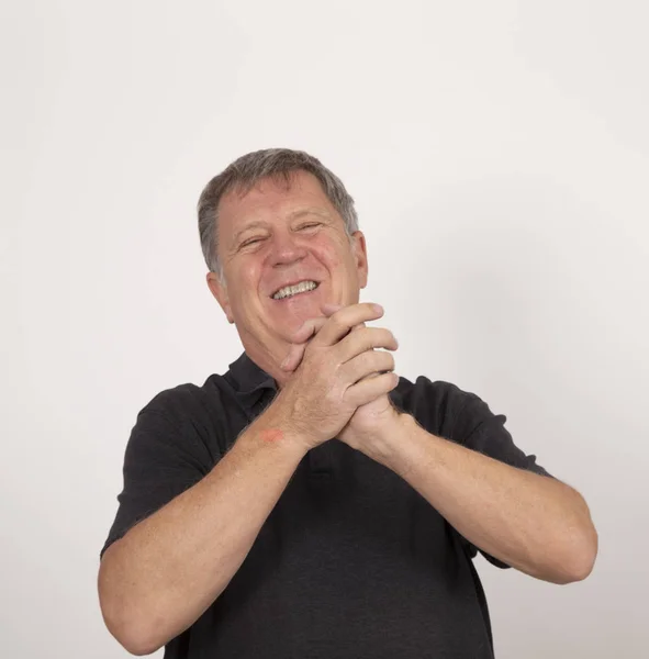 Portrait Mature Man Black Shirt Looking Happy — Stock Photo, Image