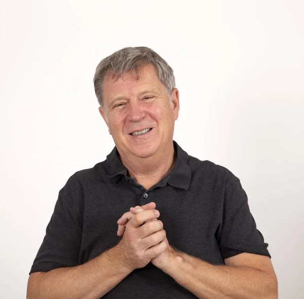 Portrait Mature Man Black Shirt Looking Friendly — Stock Photo, Image