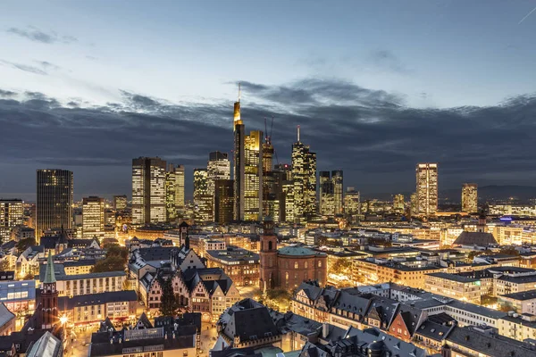 Vista Panorâmica Para Frankfurt Com Rio Main Noite — Fotografia de Stock