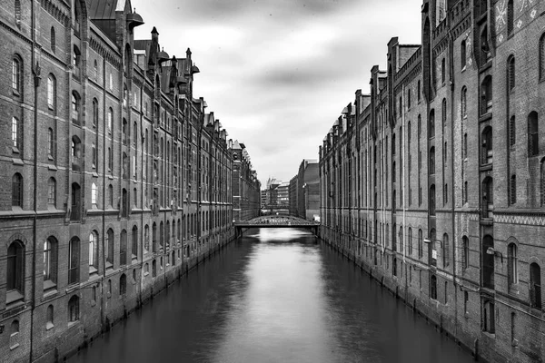 Storico Speicherstadt Notte Amburgo — Foto Stock