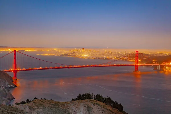 Знаменитый Мост Золотые Ворота Сан Франциско Ночью — стоковое фото