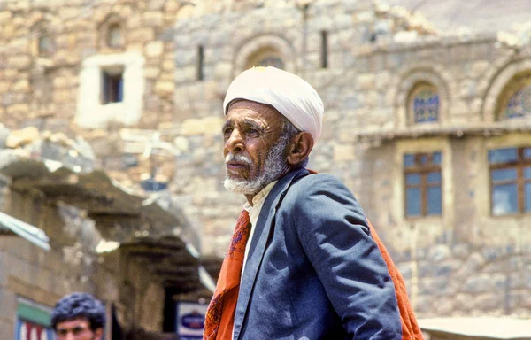 Sanaa Yemen Junho 1991 Retrato Idoso Com Vestido Típico Iemenita — Fotografia de Stock