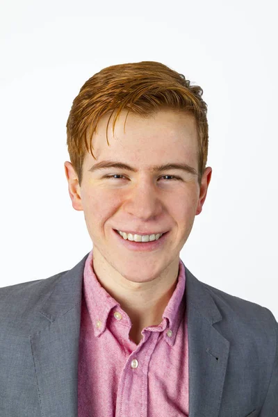 Portrait Happy Red Haired Boy Jackett — Stock Photo, Image